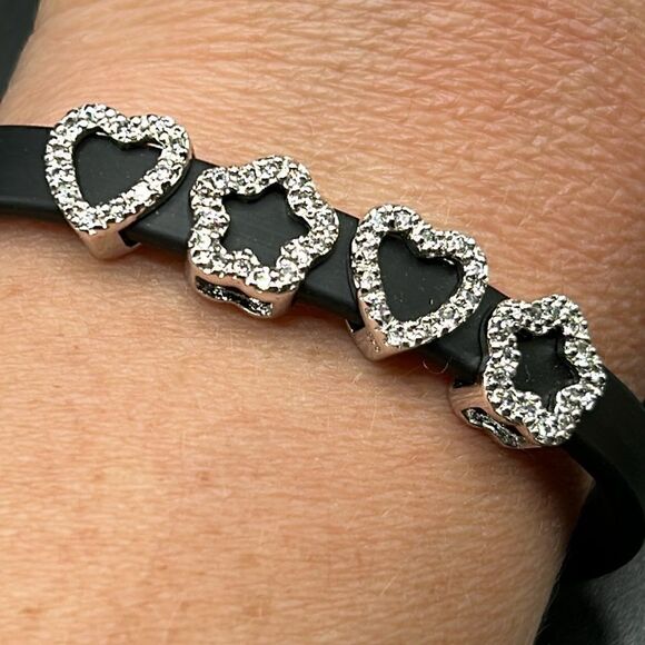 Dee Berkley Black Silicone Bracelet with 925 Charms, 7” - Picture 3 of 8